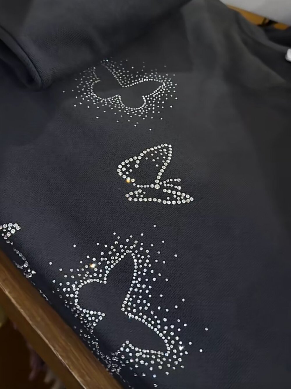 PINK Victoria's Secret Campus Gray Rhinestone Butterfly Crewneck Sweatshirt NWT - Picture 5 of 11